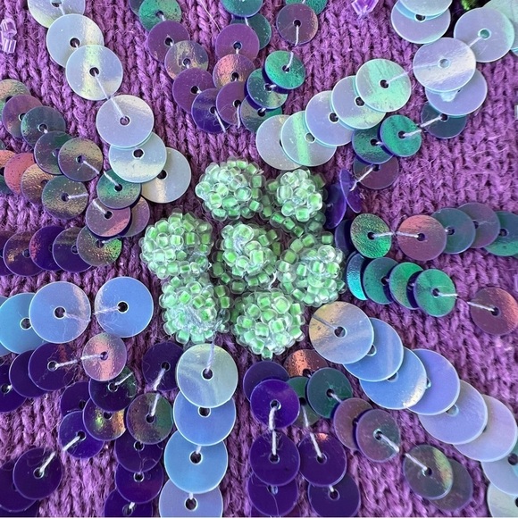 VTG Storybook Knits Purple Passion Embellished Cardigan Colorful Floral Large - Picture 10 of 16